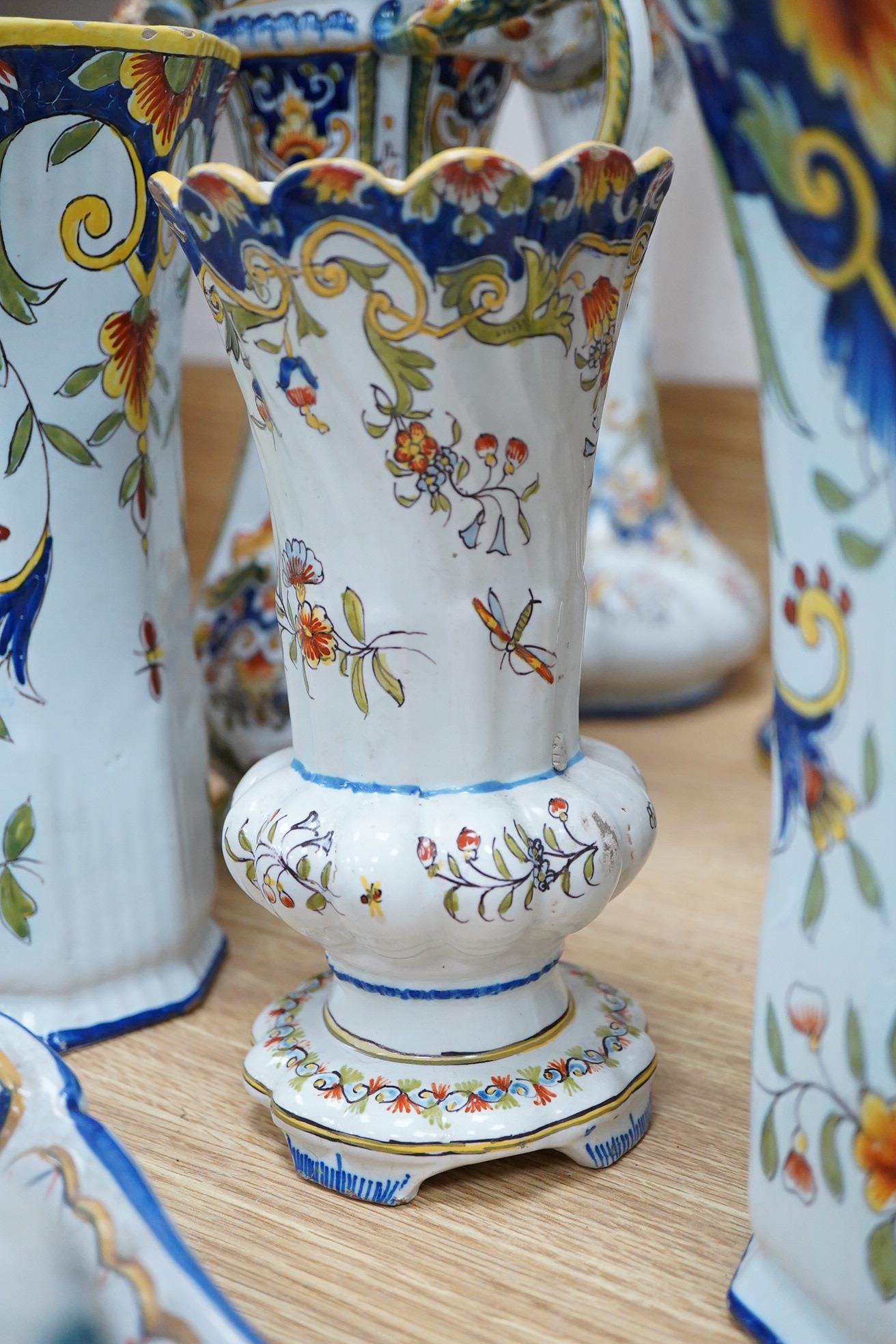 Three pairs of 19th century French faience vases, octagonal raven tray etc